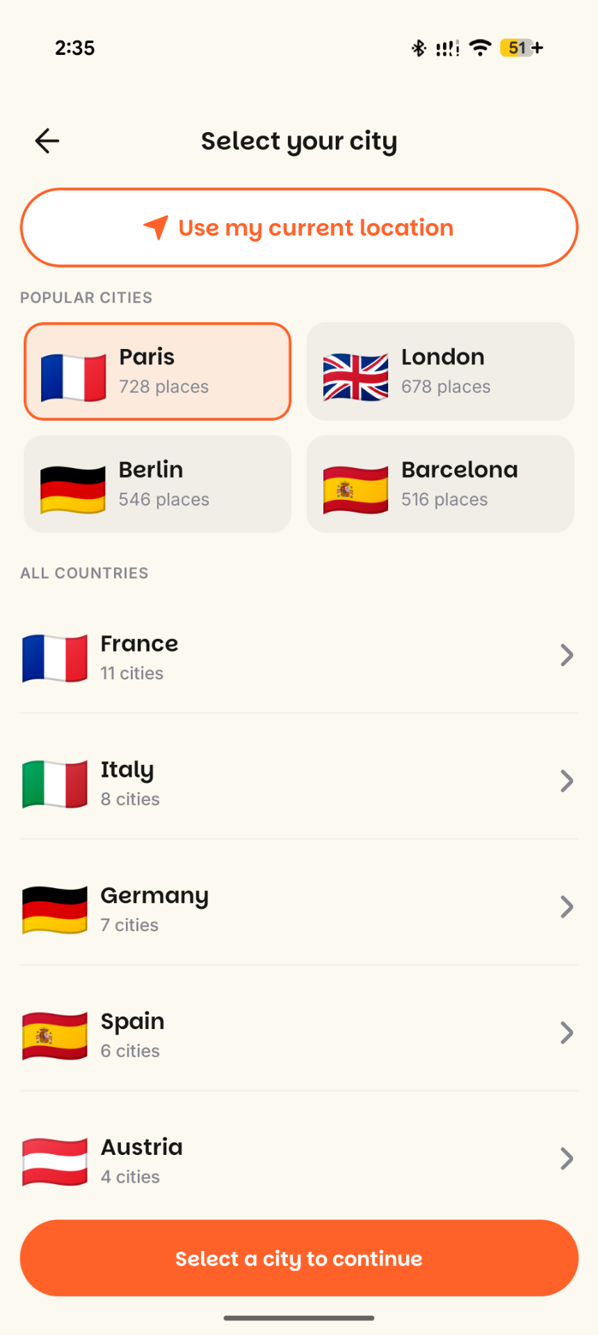 Select your city